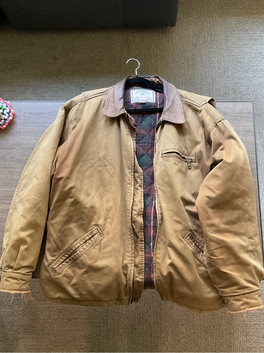 Men's Tan Work Jacket with Contrast Brown Collar